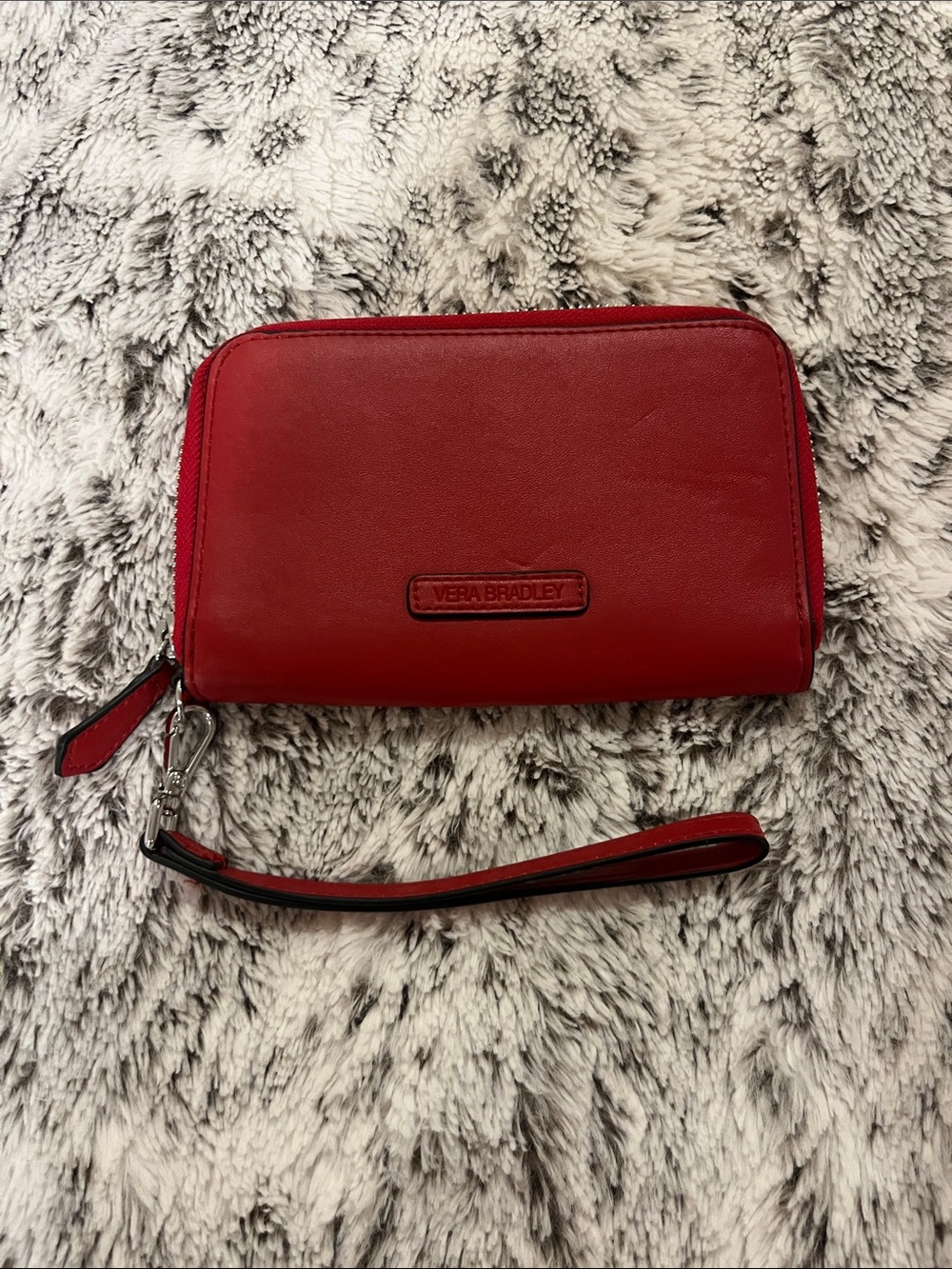 Vera Bradley Red Leather Wristlet Clutch with Removable Strap